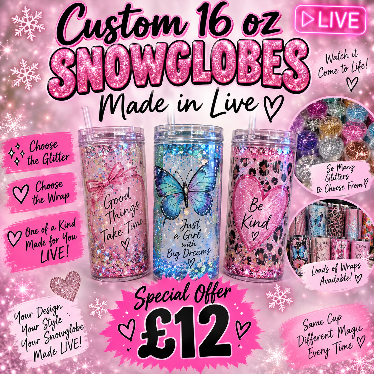 16 oz snow globes made on live