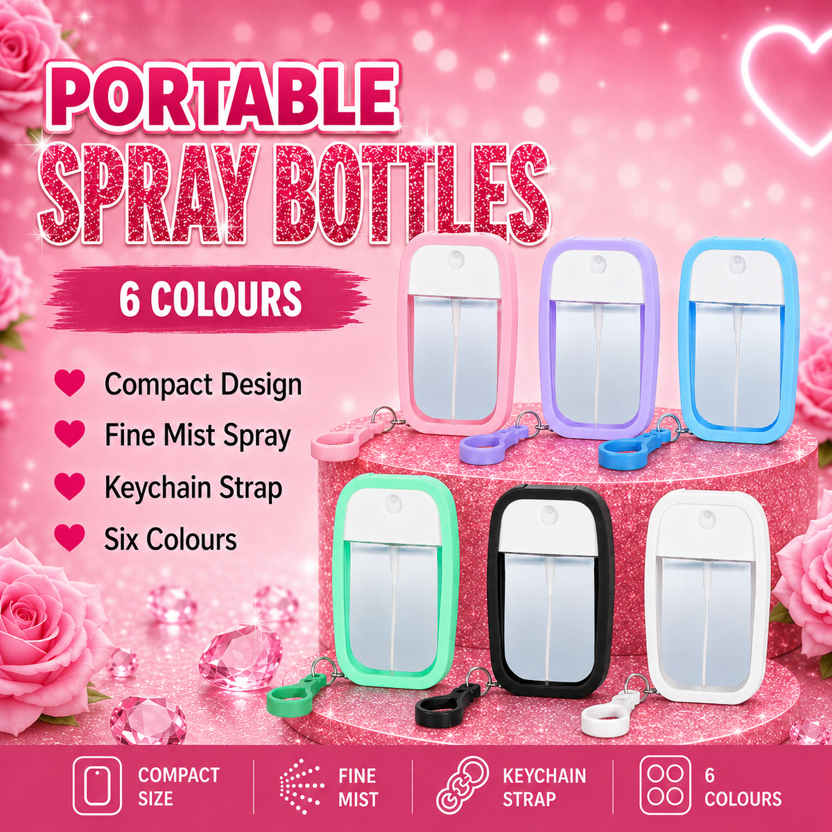 Portable Fine Mist Spray Bottle with Keychain Strap