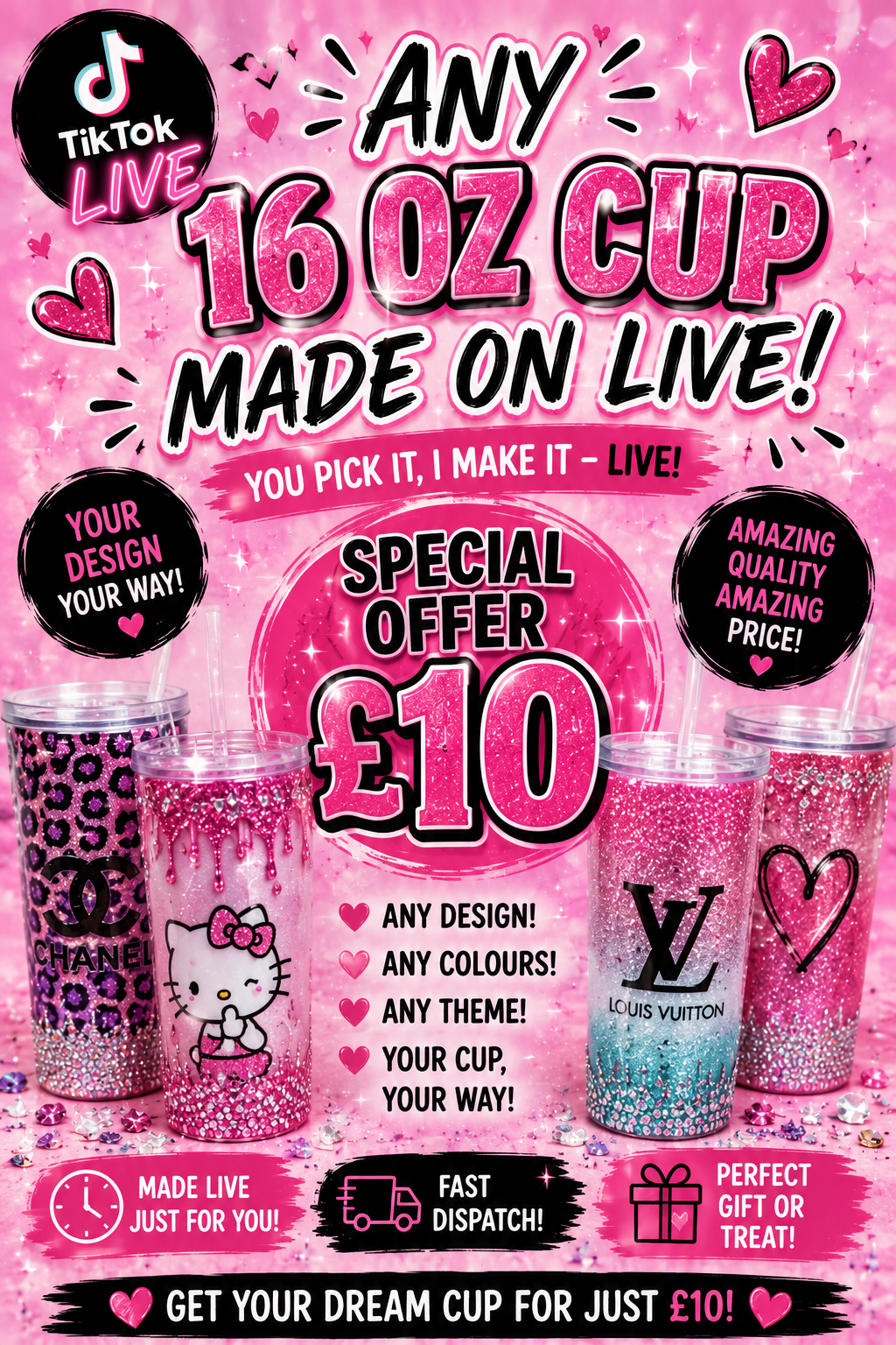 TikTok Live Special | Any 16oz Custom Cup Made Live for Just £10