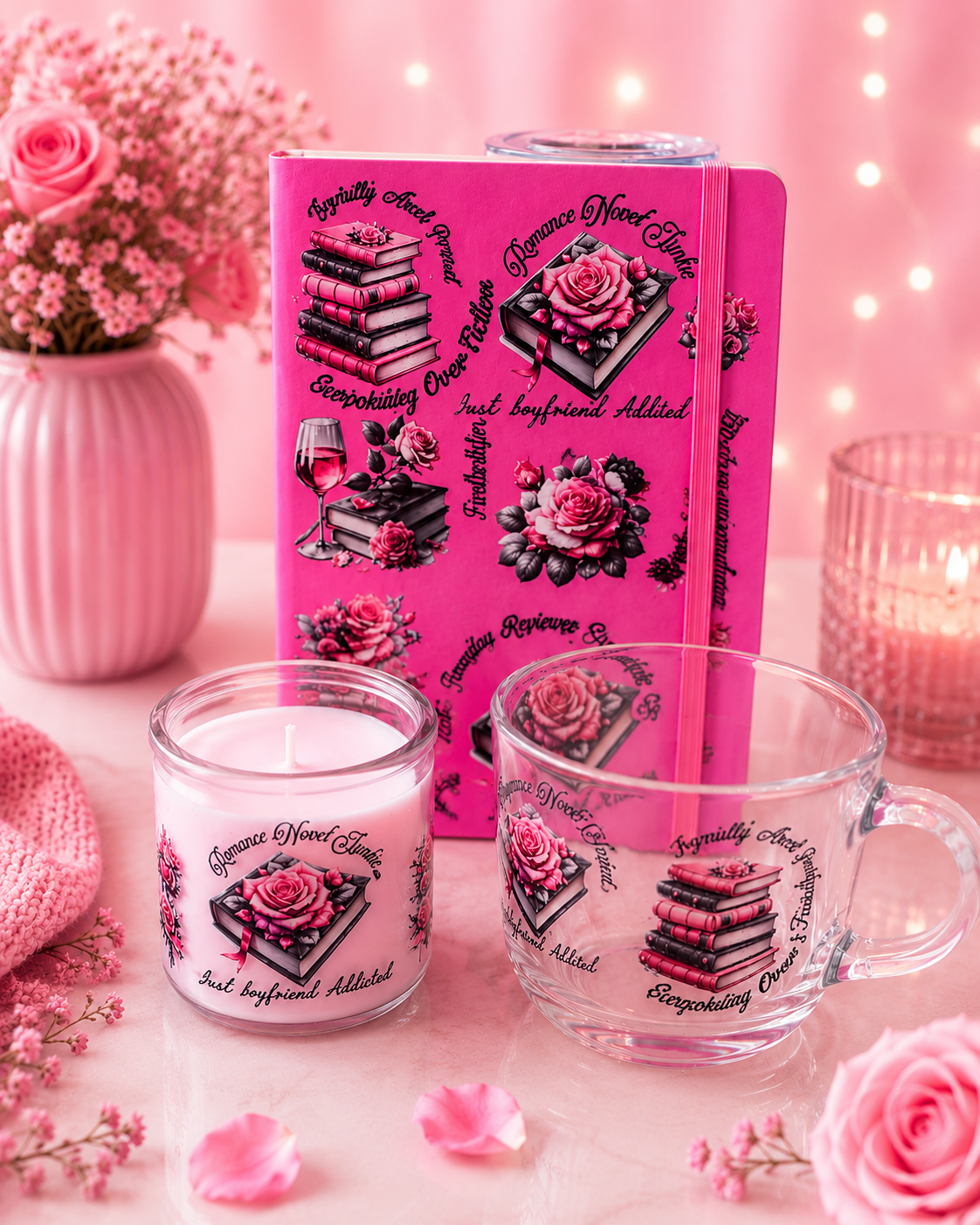 Romance Reader Gift Set | Glass Mug, Scented Candle & Hardcover Journal