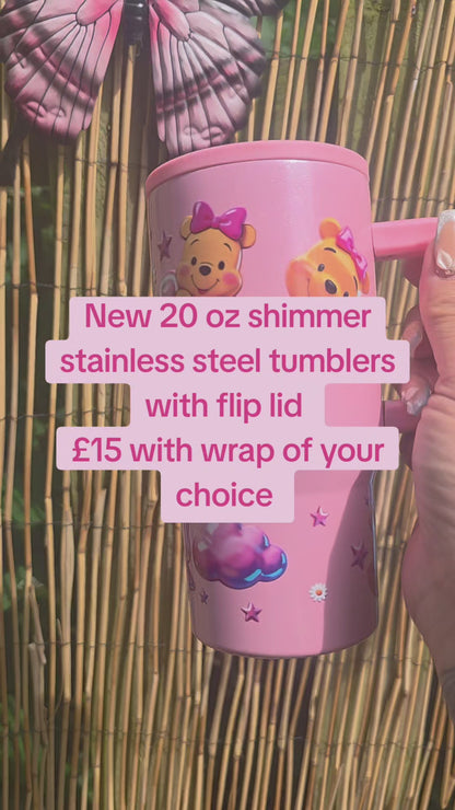 20oz Stainless Steel Shimmer Cup with Flip Lid – £15