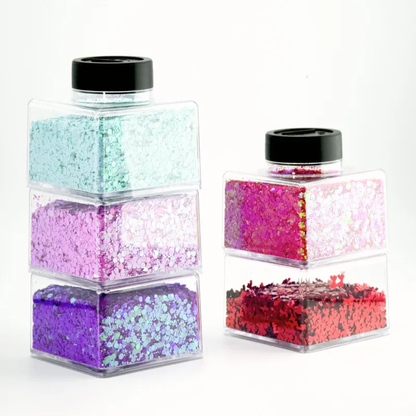 2 oz/ 60g Square Glitter Storage Pot with Black Lid