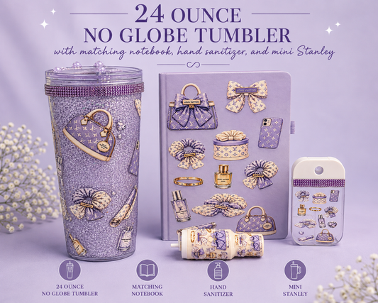 24 oz No Globe Lilac Pastel Tumbler Gift Set