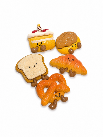 Kawaii Food Friends Resin Flatback Embellishment Set | Cute Bread, Croissant, Pretzel, Cake & Bun Cabochons