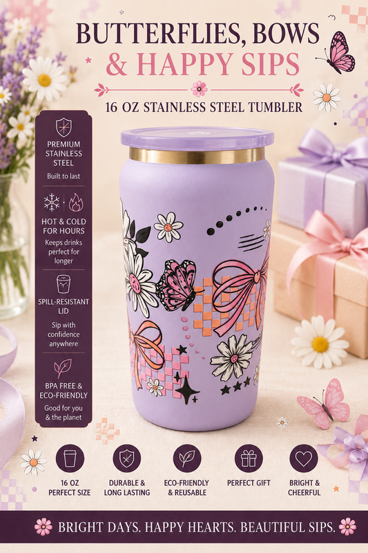 Butterflies, Bows & Daisies 16 oz Stainless Steel Tumbler