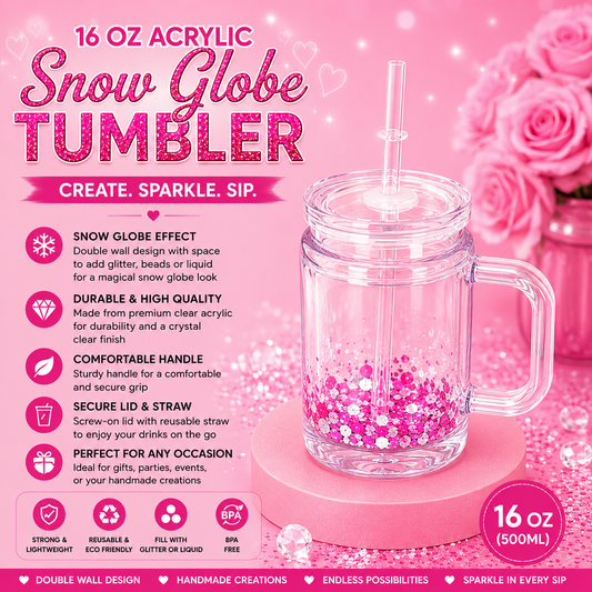 16oz Acrylic Snow Globe Tumbler with Handle & Straw
