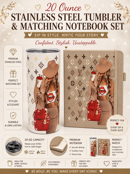 20oz Stainless Steel Tumbler & Matching Notebook Set | Fashion-Inspired Gift Set