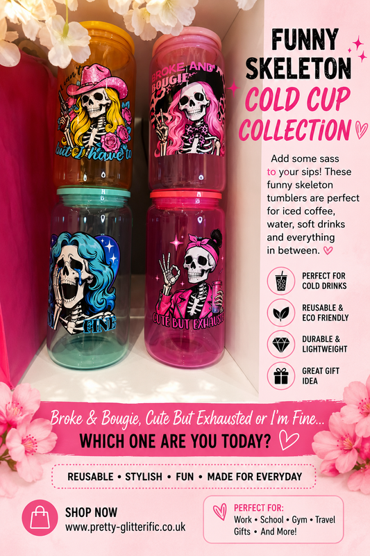 Funny Skeleton Cold Cup Collection | Reusable 16oz Tumblers with Lids