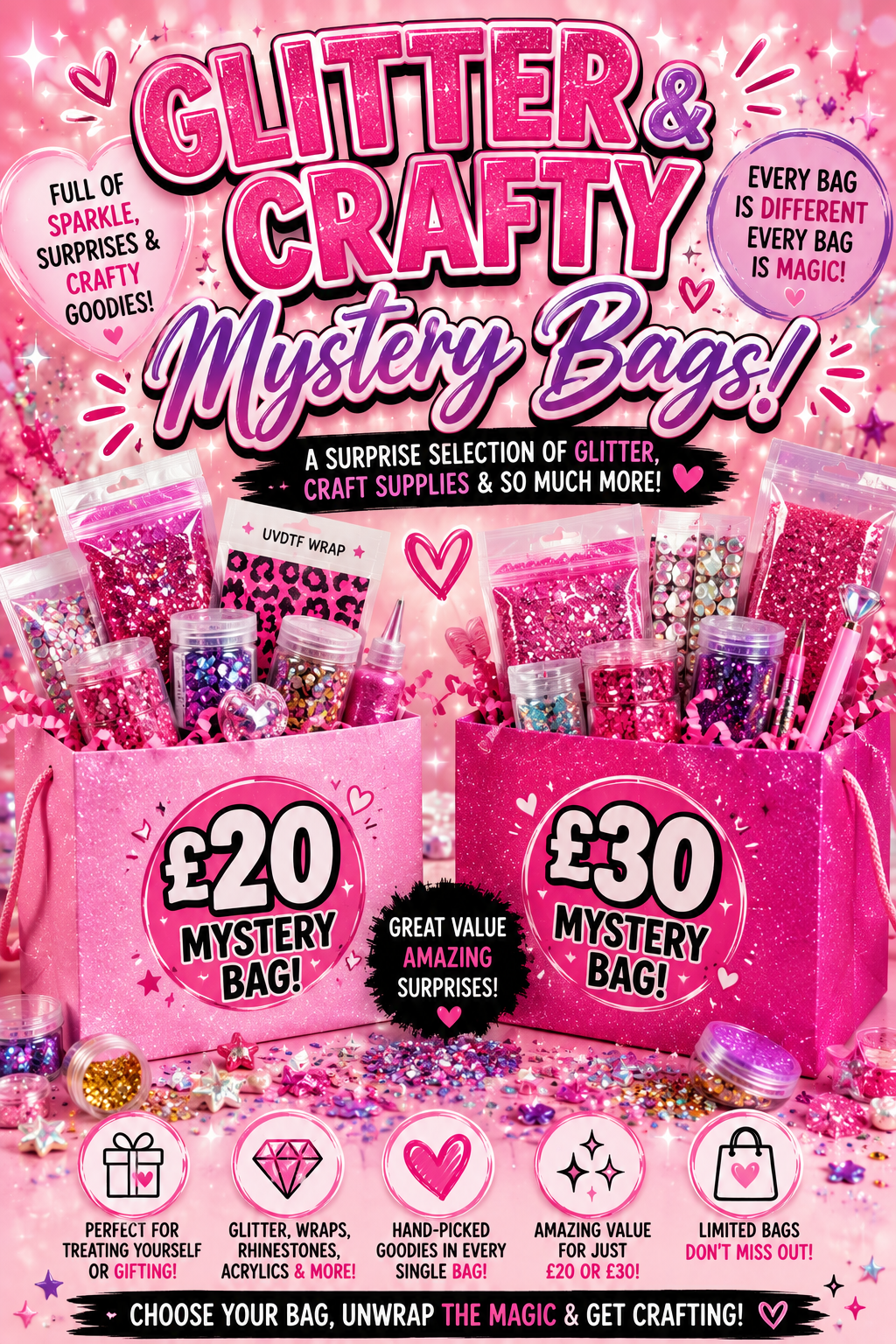 £20 & £30 Glitter & Craft Mystery Bags | Surprise Craft Box | Pretty Glitterific