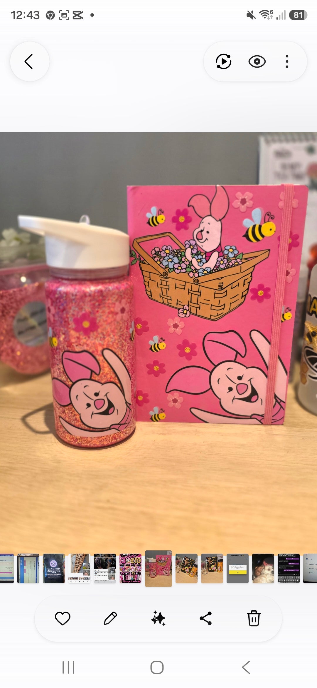 Cute Pink piggy Glitter Bottle & Journal Gift Set | Floral Collection