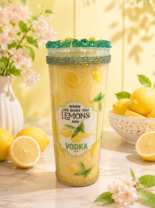 🍋 When Life Gives You Lemons, Add Vodka | 24 oz Glitter Tumbler | Handmade Rhinestone Tumbler