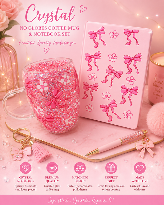 ✨ Crystal No-Globe Coffee Mug & Matching Notebook Set | Handmade Custom Gift