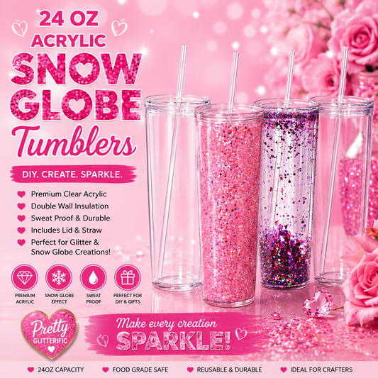 24oz Acrylic Snow Globe Tumbler Blank with Lid & Straw