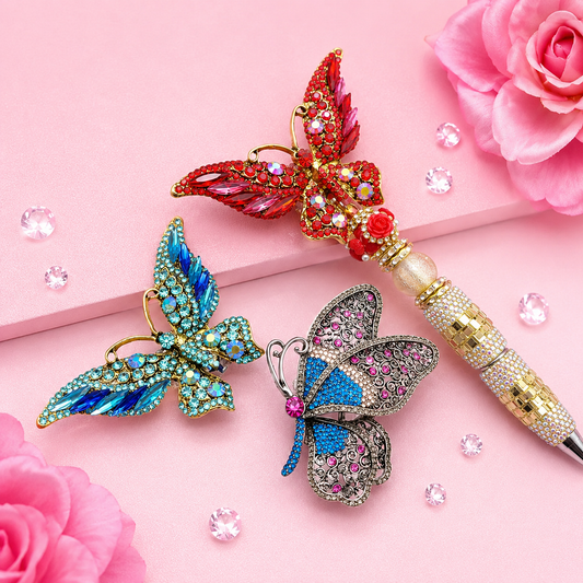 Luxury Crystal Butterfly Pen Toppers | Sparkling Rhinestone Butterfly Charms for Beaded Pens | DIY Pen Making Accessories
