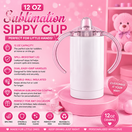 12oz Sublimation Sippy Cup with Dual Handles