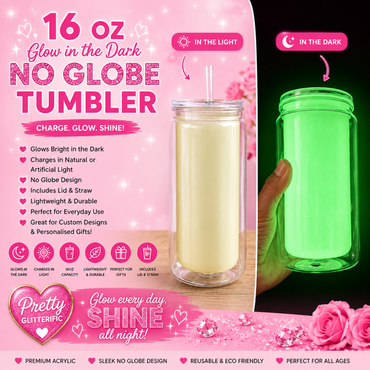 16oz Glow in the Dark No Globe Acrylic Tumbler with Lid & Straw