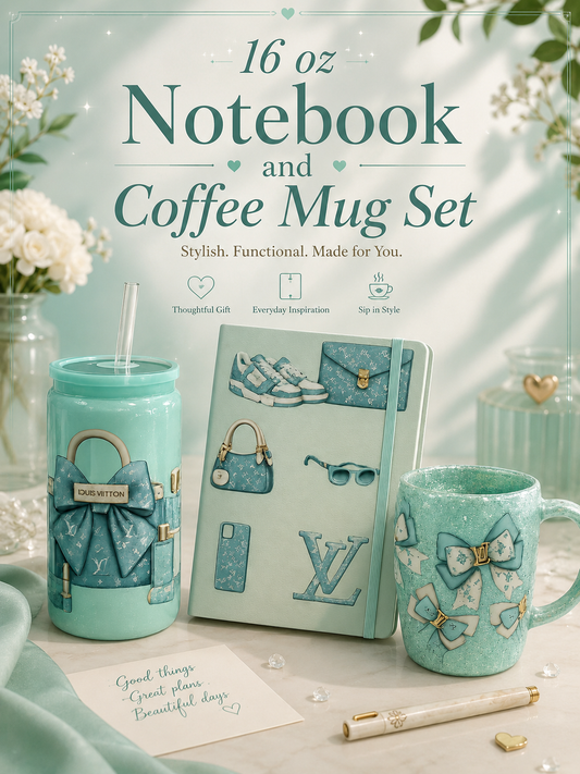 16 oz Shimmer Tumbler, Notebook & Coffee Mug Gift Set