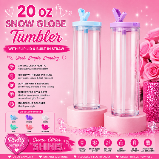 20oz Plastic Snow Globe Tumblers with Flip Lid & Built-In Straw