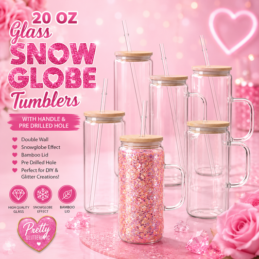 20oz Glass Snow Globe Tumblers with Handle – Pre-Drilled DIY Cups