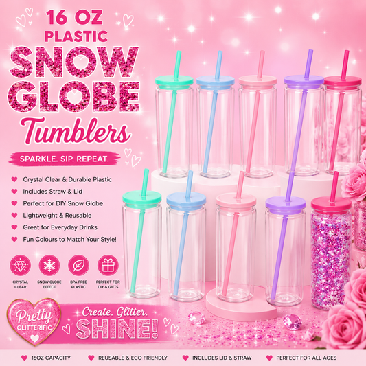 16oz Plastic Snow Globe Tumblers with Lid & Straw