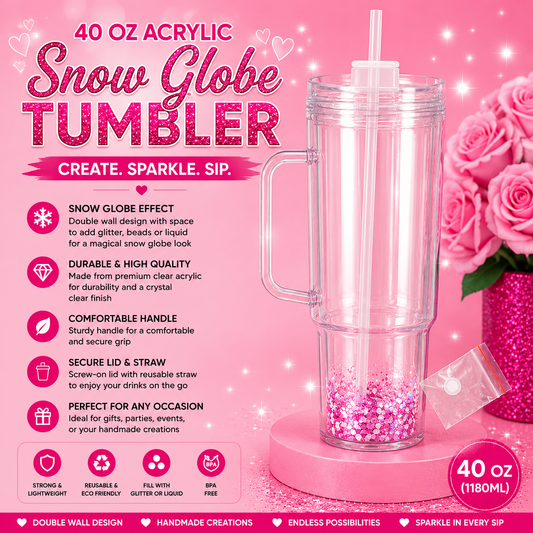 40oz Acrylic Snow Globe Tumbler with Handle & Straw